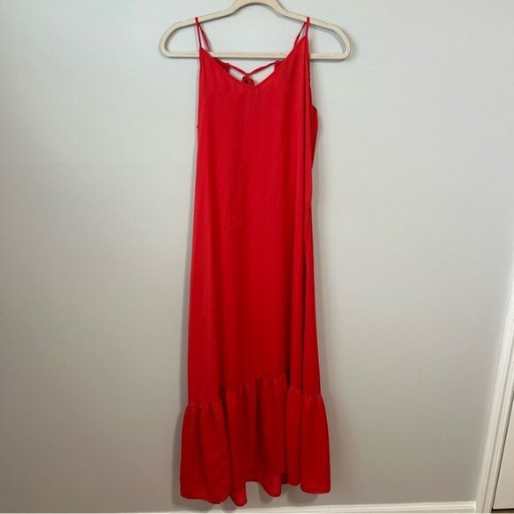 J. Crew Red Ruffled Tiered Sleeveless Beach Maxi Dress Women’s Size Medium - Picture 1 of 5